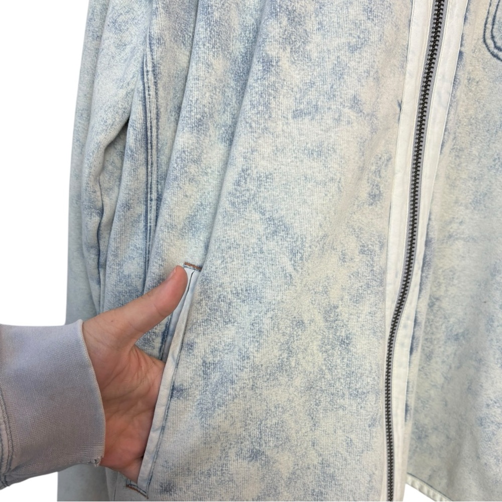 32 Bar Blues Sweatshirt Jacket XXL Full Zip‎ Blue Denim Acid Wash Cotton Stretch - Picture 2 of 7